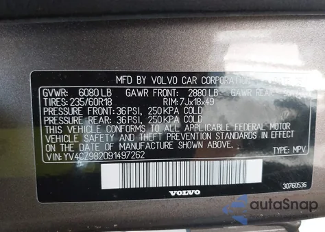2009 Volvo Xc90 3.2 z USA, uszkodzony, nr VIN YV4CZ982091497262